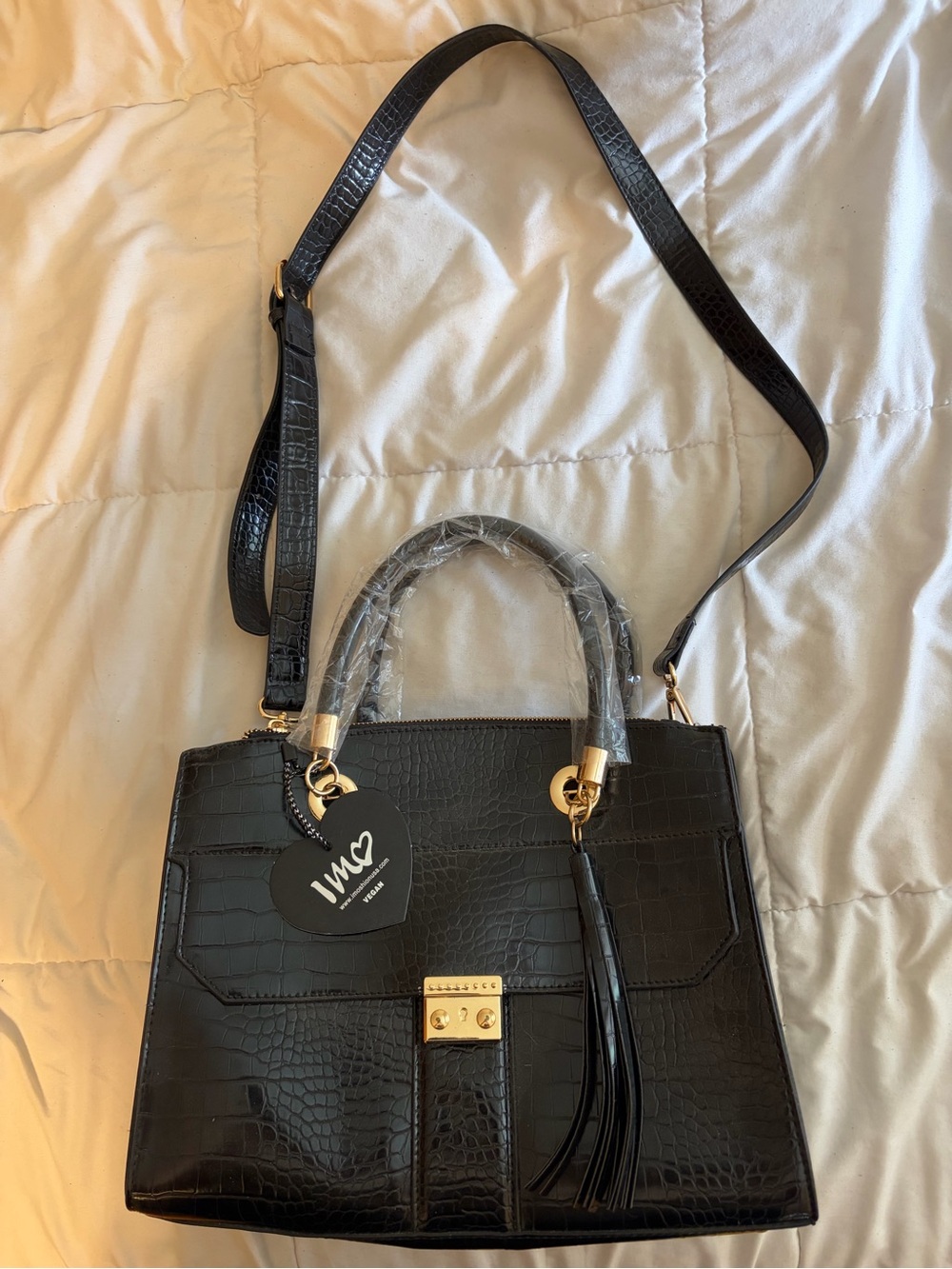Imoshion Black Croc-Embossed Satchel with Tassel